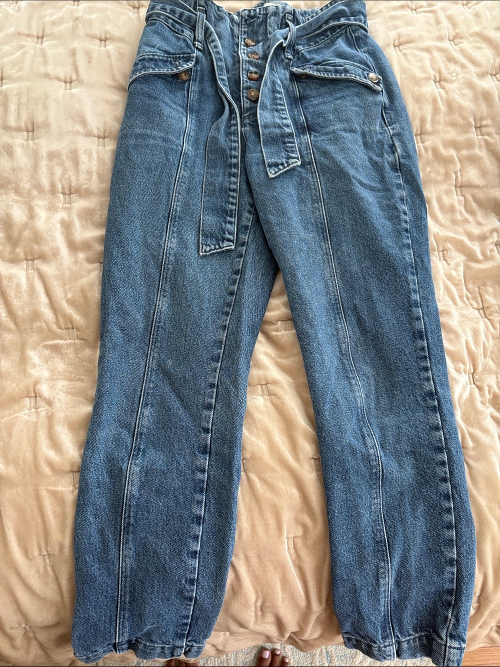 Sezane (Size 40) High-Waist Blue Paperbag Jeans with Belt